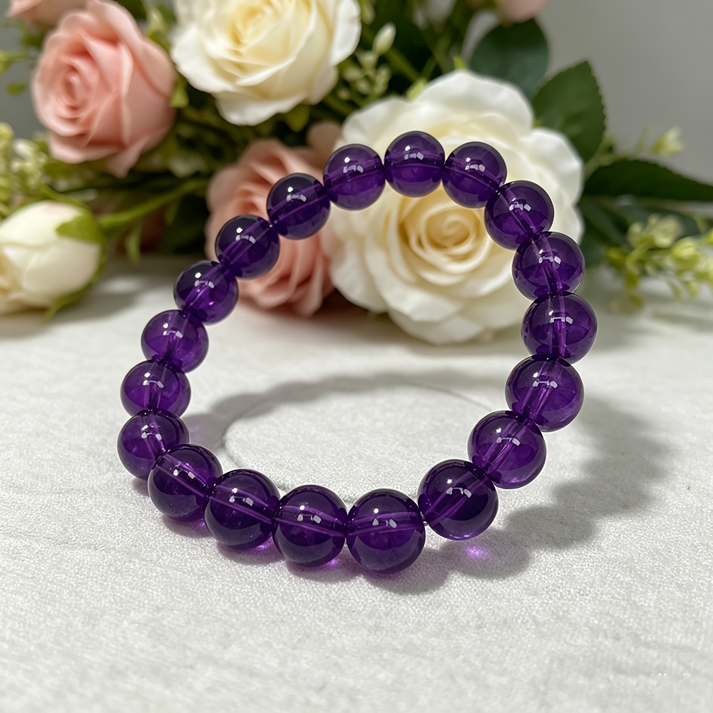 Unisex 10mm Natural Amethyst Beaded Bracelet